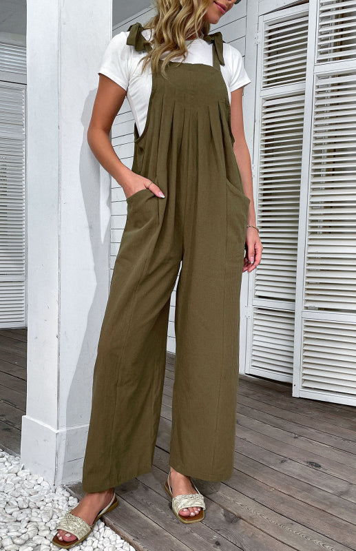 Wide-leg cotton and linen overalls