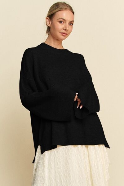 Davi & Dani V-Neck Dropped Shoulder Sweater with Scarf