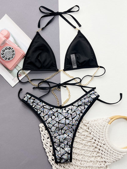 Sequin Halter Neck Two-Piece Bikini Set
